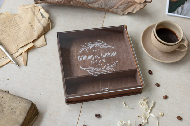 4 x 6 organic glass hinged photo box + compartment
