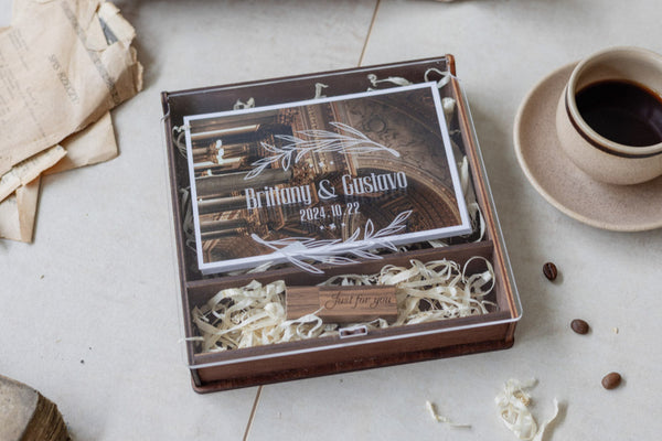4 x 6 organic glass hinged photo box + compartment