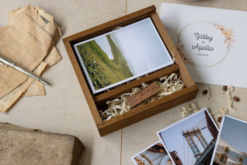 4 x 6 white glass sliding lid photo box + compartment