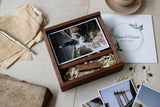 4 x 6 white glass sliding lid photo box + compartment