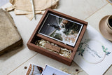 4 x 6 white glass sliding lid photo box + compartment
