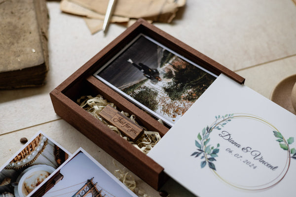 5 x 7 white glass sliding lid photo box + compartment