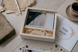 4 x 6 white glass sliding lid photo box + compartment