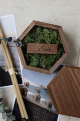 Hexagon sliding lid walnut USB box with transparent lid