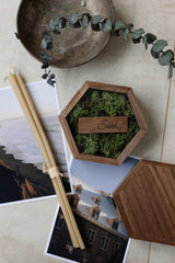 Hexagon sliding lid walnut USB box with transparent lid