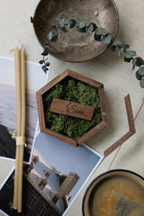 Hexagon sliding lid walnut USB box with transparent lid
