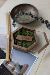Hexagon sliding lid walnut USB box with transparent lid
