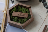 Hexagon sliding lid walnut USB box with transparent lid