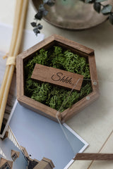 Hexagon sliding lid walnut USB box with transparent lid