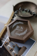Hexagon sliding lid walnut USB box with transparent lid