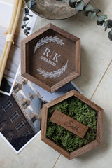 Hexagon sliding lid walnut USB box with transparent lid