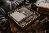 4 x 6 organic glass hinged photo box + compartment