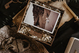 4 x 6 organic glass hinged photo box + compartment