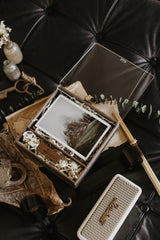 4 x 6 organic glass hinged photo box + compartment